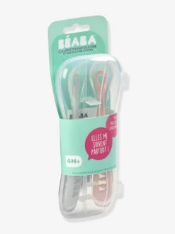 Lot De 2 Cuillères Ergonomiques D'apprentissage + Boîte De Transport BEABA Rose/gris - Beaba -Produits Pour Bébé Soldes lot de 2 cuilleres ergonomiques dapprentissage boite de transport beaba 2