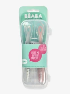 Lot De 2 Cuillères Ergonomiques D'apprentissage + Boîte De Transport BEABA Rose/gris - Beaba