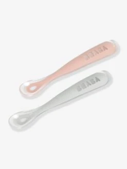 Lot De 2 Cuillères Ergonomiques D'apprentissage + Boîte De Transport BEABA Rose/gris - Beaba -Produits Pour Bébé Soldes lot de 2 cuilleres ergonomiques dapprentissage boite de transport beaba 4