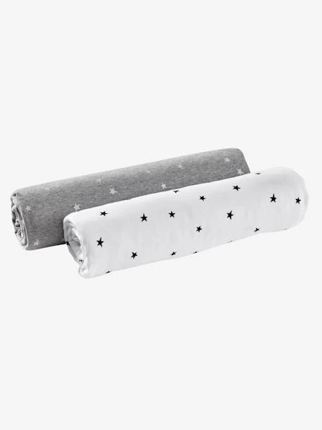 Lot De 2 Draps-housses Bébé En Jersey Extensible Imprimé étoiles Gris Chiné/blanc - Vertbaudet 4 Lot De 2 Draps-housses Bébé En Jersey Extensible Imprimé étoiles Gris Chiné/blanc - Vertbaudet – Image 2
