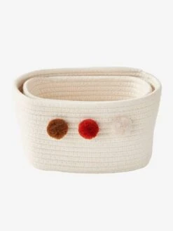 Lot De 2 Paniers En Corde à Pompons Beige - Vertbaudet -Produits Pour Bébé Soldes lot de 2 paniers en corde a pompons 2